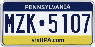 PA license plate MZK5107