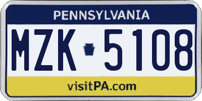 PA license plate MZK5108