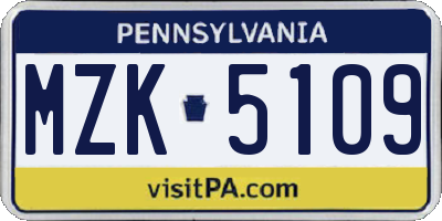 PA license plate MZK5109