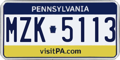 PA license plate MZK5113