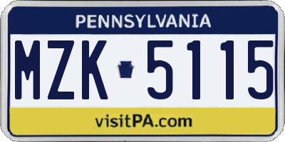 PA license plate MZK5115