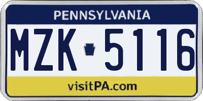 PA license plate MZK5116