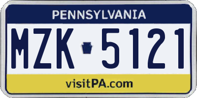 PA license plate MZK5121