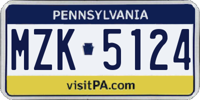 PA license plate MZK5124