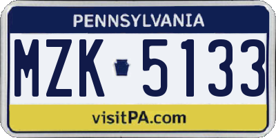 PA license plate MZK5133