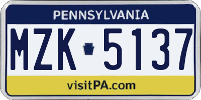 PA license plate MZK5137