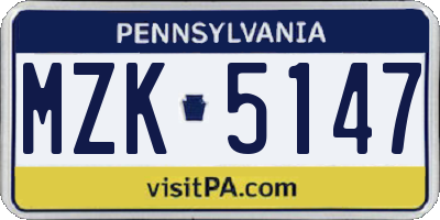 PA license plate MZK5147