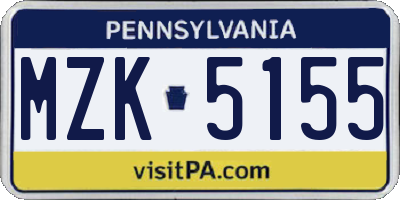 PA license plate MZK5155