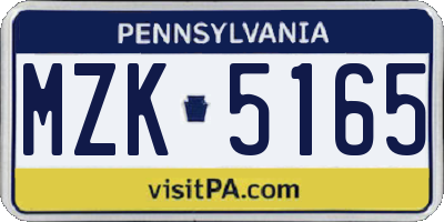 PA license plate MZK5165