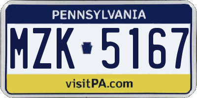 PA license plate MZK5167
