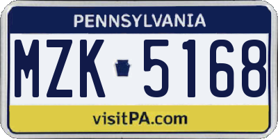 PA license plate MZK5168