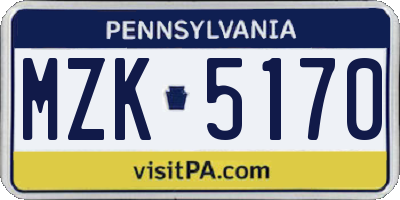 PA license plate MZK5170
