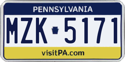PA license plate MZK5171