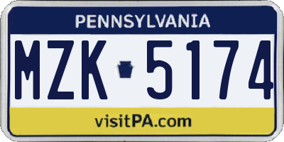 PA license plate MZK5174