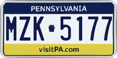PA license plate MZK5177