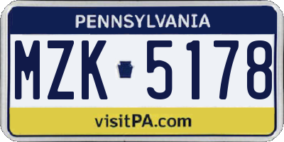 PA license plate MZK5178