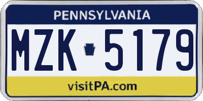 PA license plate MZK5179