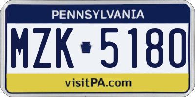 PA license plate MZK5180