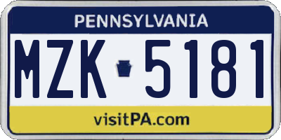 PA license plate MZK5181