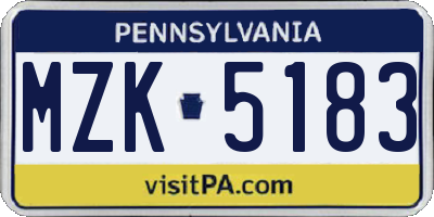 PA license plate MZK5183