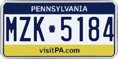 PA license plate MZK5184