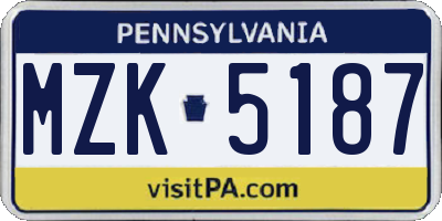PA license plate MZK5187