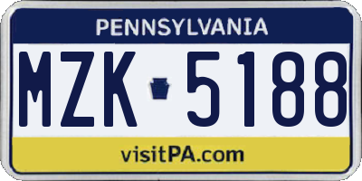 PA license plate MZK5188