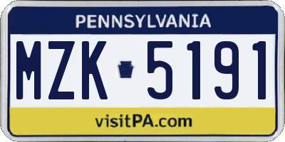 PA license plate MZK5191