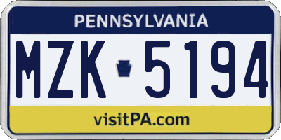 PA license plate MZK5194