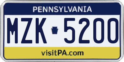 PA license plate MZK5200