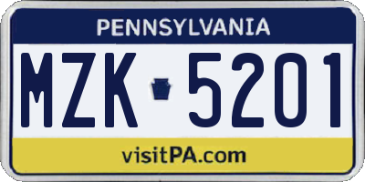 PA license plate MZK5201