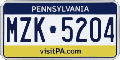 PA license plate MZK5204