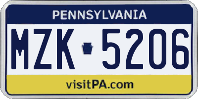 PA license plate MZK5206