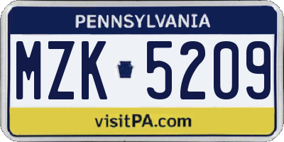 PA license plate MZK5209