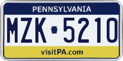 PA license plate MZK5210