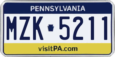 PA license plate MZK5211