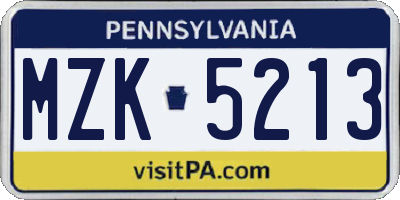 PA license plate MZK5213
