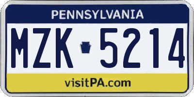 PA license plate MZK5214
