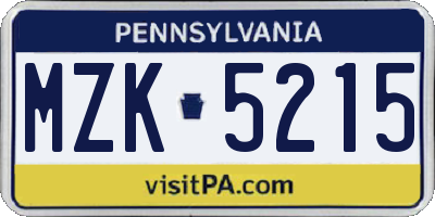 PA license plate MZK5215