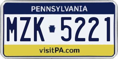 PA license plate MZK5221