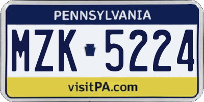 PA license plate MZK5224