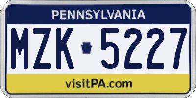 PA license plate MZK5227