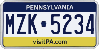 PA license plate MZK5234