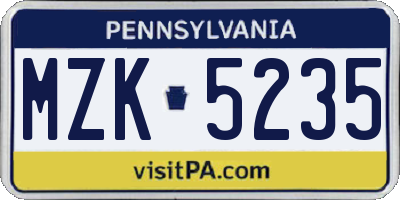 PA license plate MZK5235