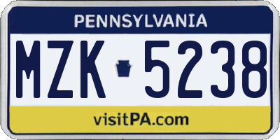 PA license plate MZK5238