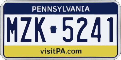 PA license plate MZK5241