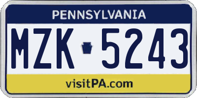 PA license plate MZK5243