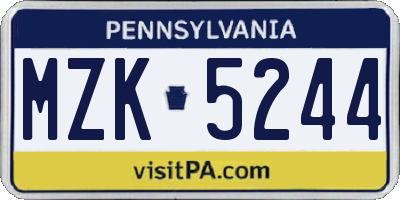 PA license plate MZK5244