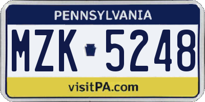 PA license plate MZK5248