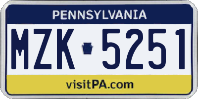 PA license plate MZK5251